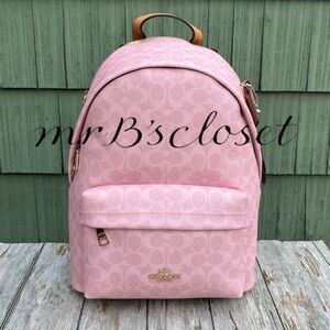 Coach Taylor Small Backpack In Signature Canvas With Charms Bag Powder Pink